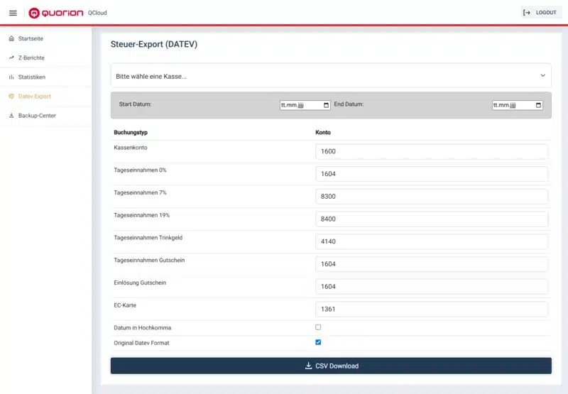 Exportieren Sie Ihre Kassensystem Daten nach DATEV